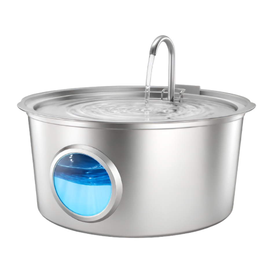 Casfuy stainless steel pet water fountain with its lit water level window
