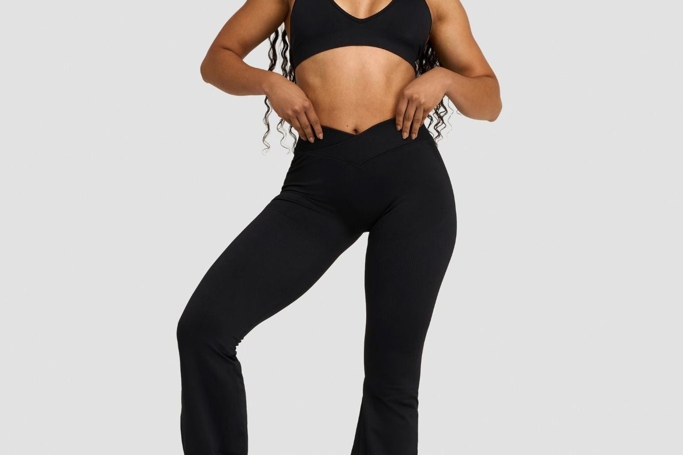 Front view of the black flare leggings