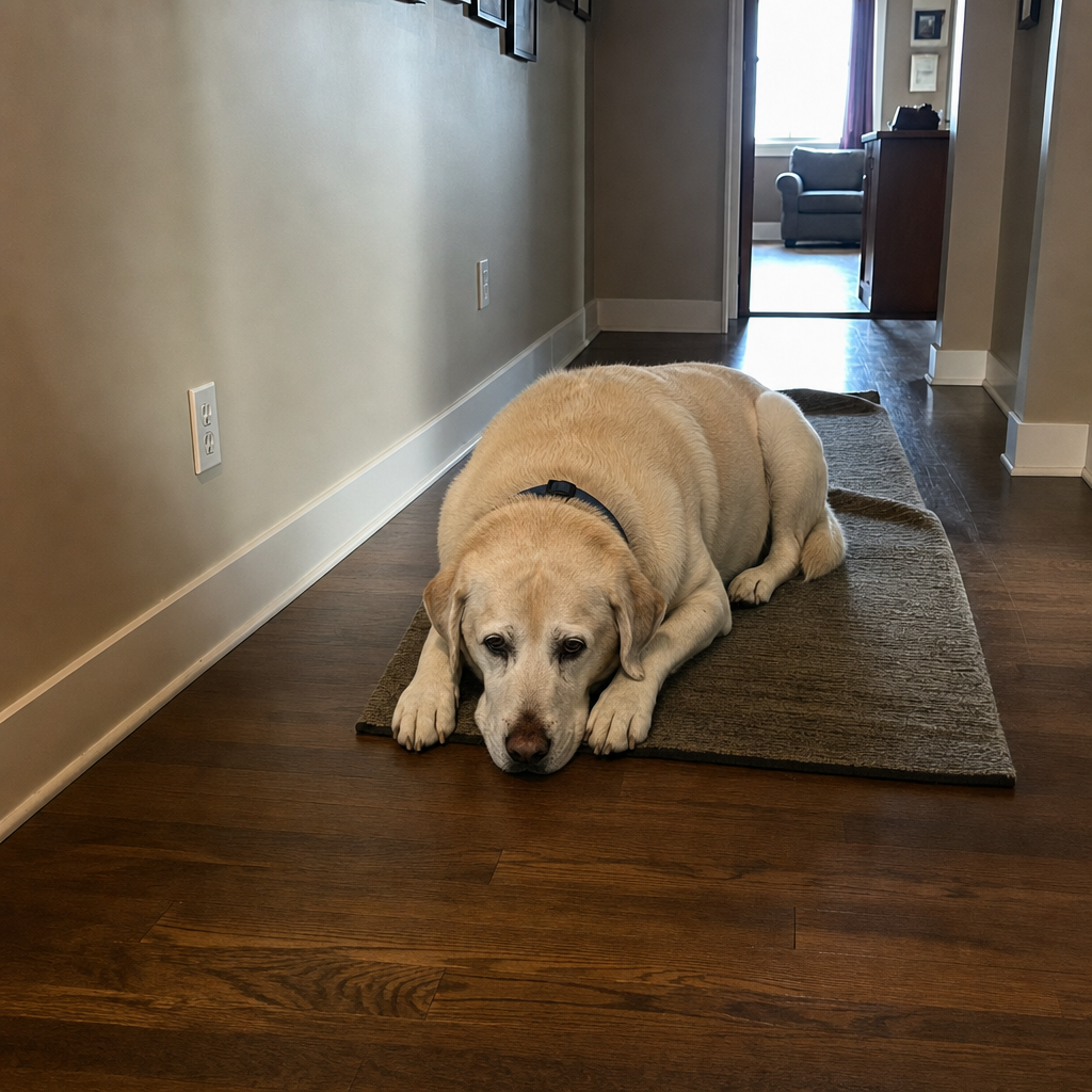 Senior Labrador stiff and struggling to stand, before PawLab