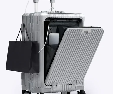 NOBL carry-on with the front pocket open