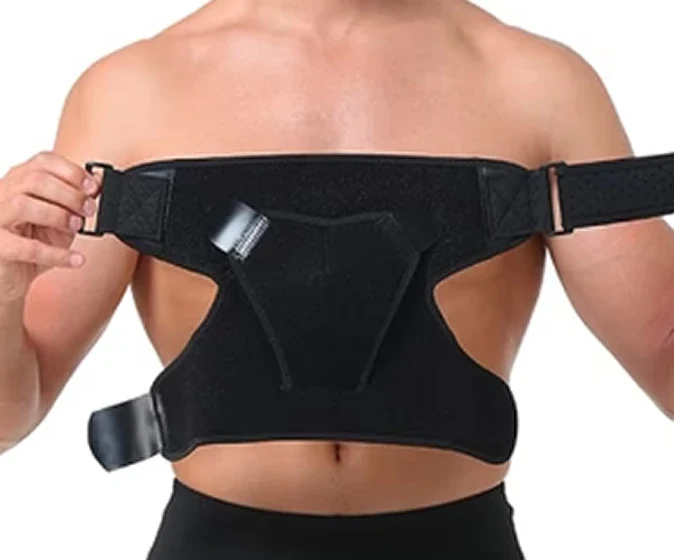 Placing the brace over the shoulder