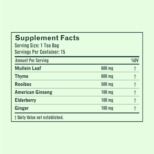 BetterLungs Supplement Facts: 1 tea bag per serving, 15 servings