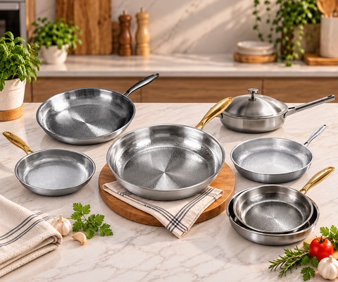 The wider Taima titanium range laid out on a worktop