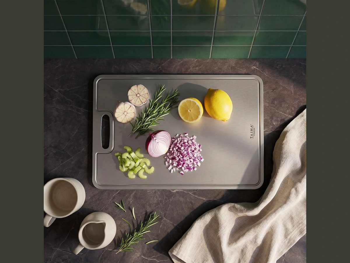 Top-down view of the Taima board with prepped ingredients