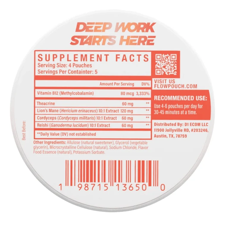 The bottom of a Flow can showing its Supplement Facts panel with every ingredient amount