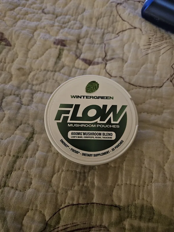 Customer photo: a can of Flow Wintergreen pouches