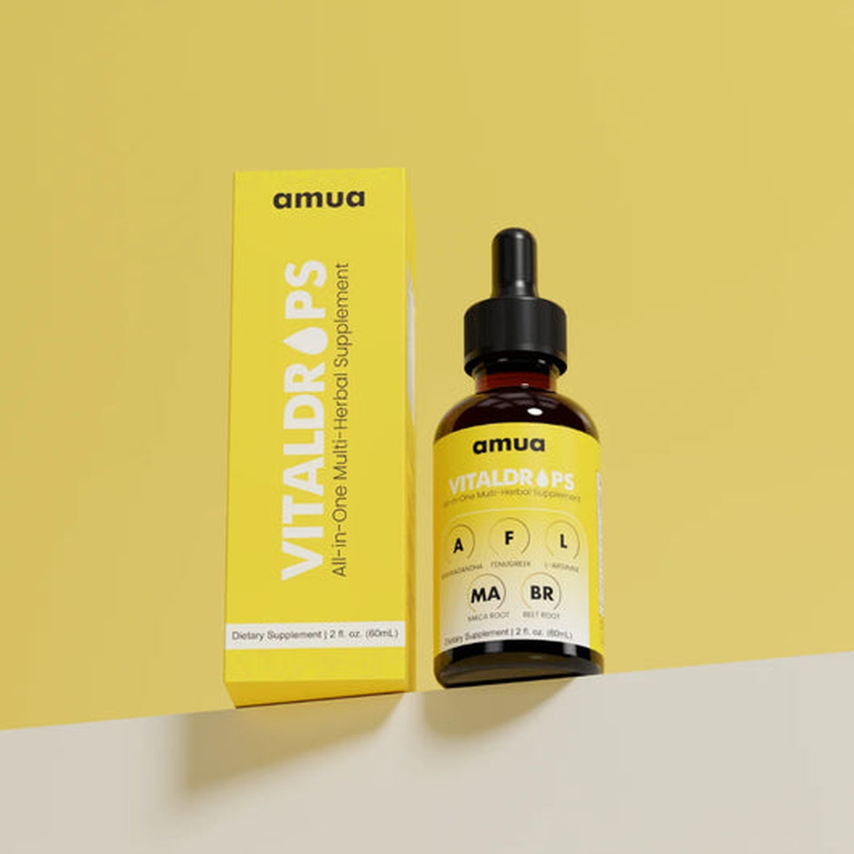 The Amua VitalDrops bottle and carton