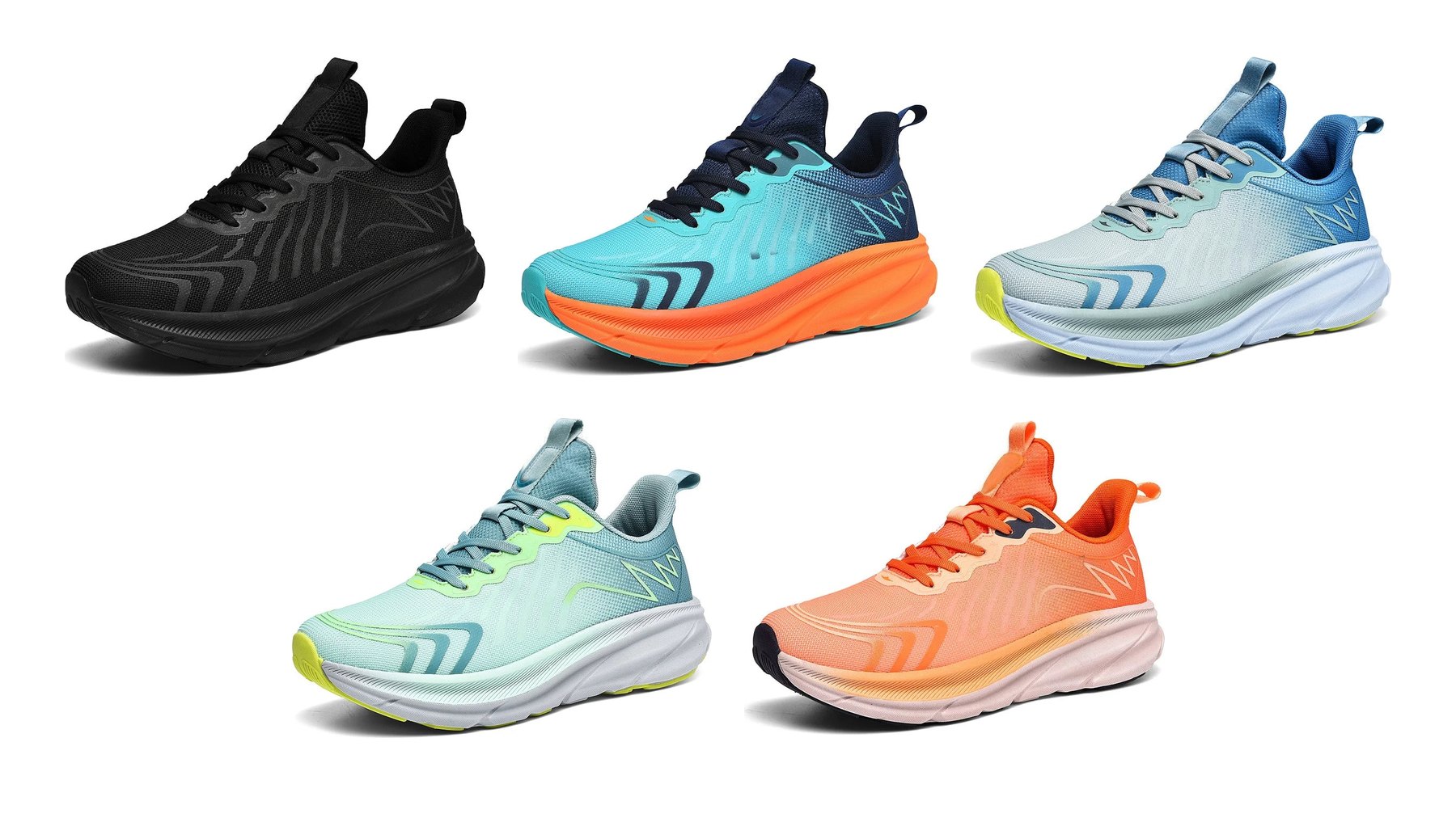 Le scarpe da corsa Vitelli Moda nei cinque colori: nero, blu, azzurro, verde e arancione