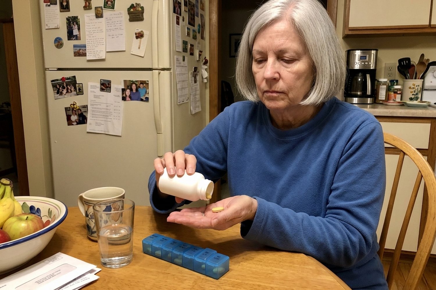 Taking a multivitamin at the kitchen table
