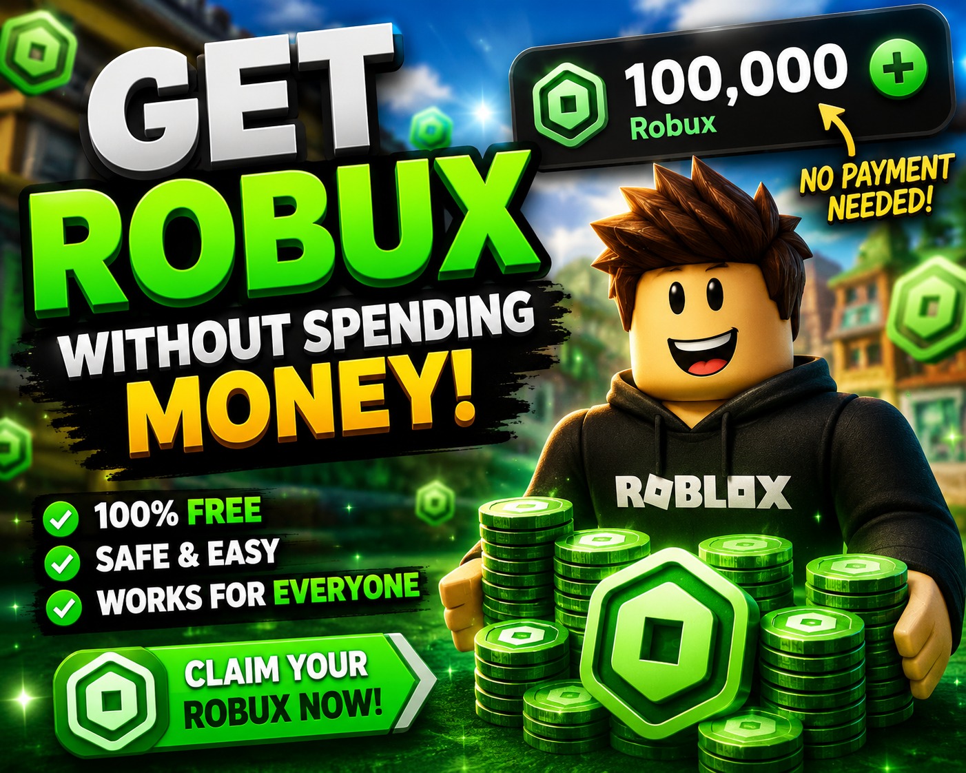Roblox character with Robux coins