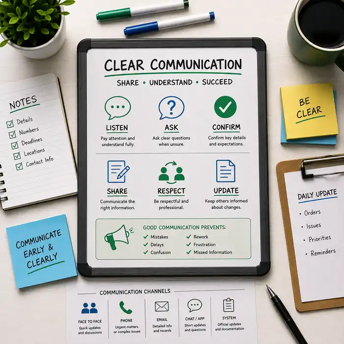 Coworkers communicating clearly during a workplace task