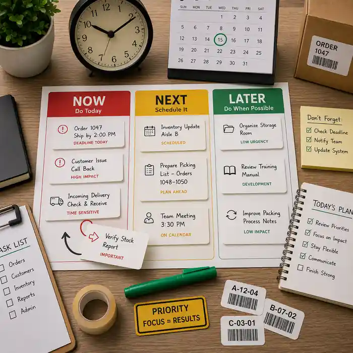 Visual workplace task planning system showing different priority levels