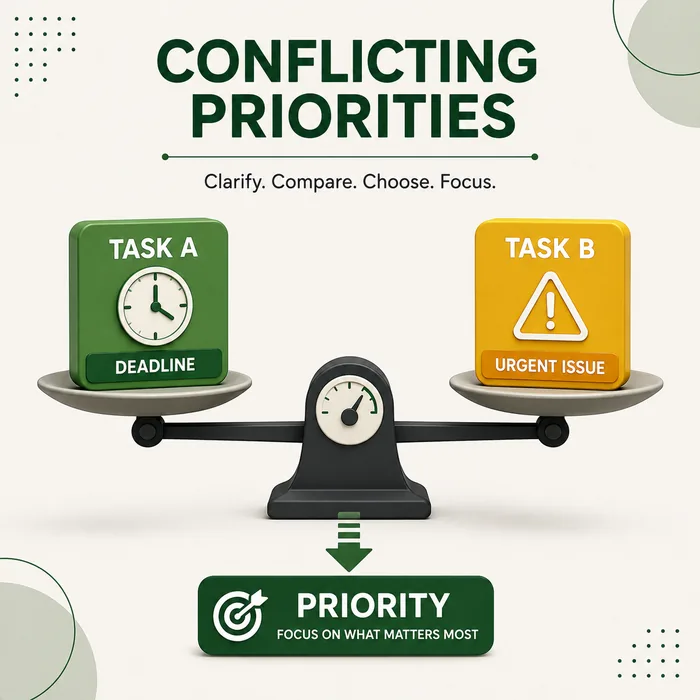 Visual representation of managing conflicting workplace priorities