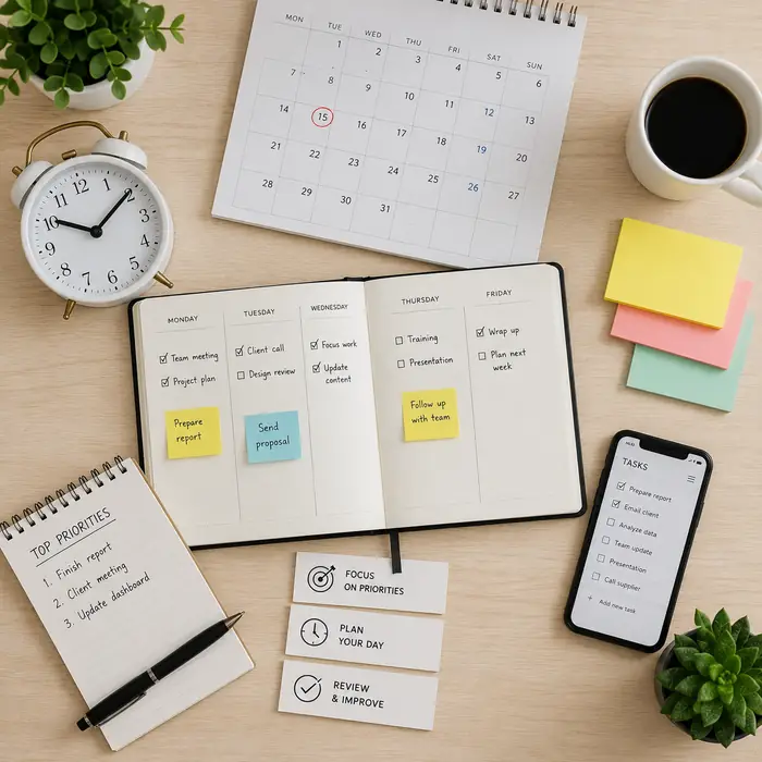 Professional organizing daily tasks and work schedule