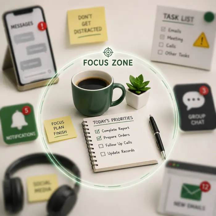 Visual representation of focus and concentration at work