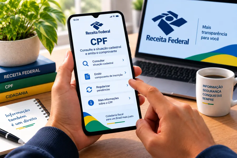 Pessoa consultando informações cadastrais do CPF pela internet