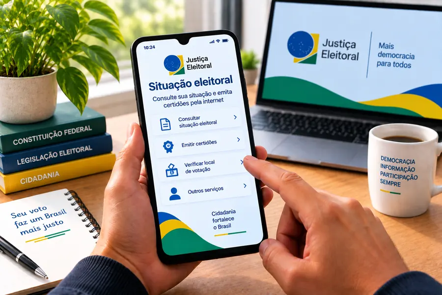 Pessoa consultando informações sobre quitação eleitoral pela internet