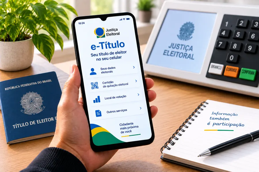 Pessoa consultando informações do título de eleitor pelo celular
