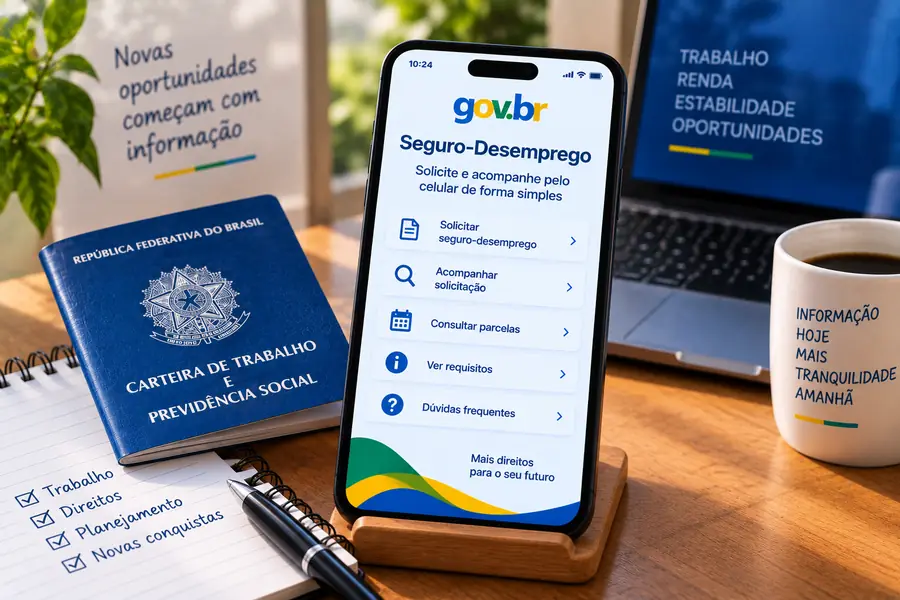 Trabalhador consultando informações do seguro-desemprego pelo celular