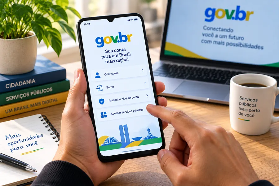 Pessoa utilizando serviços digitais do governo pelo celular