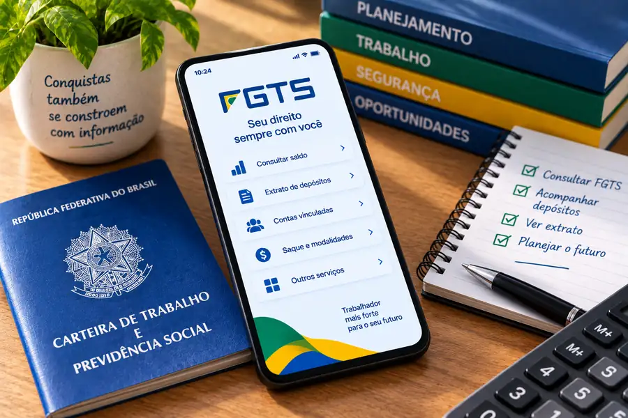 Trabalhador consultando informações do FGTS pelo celular