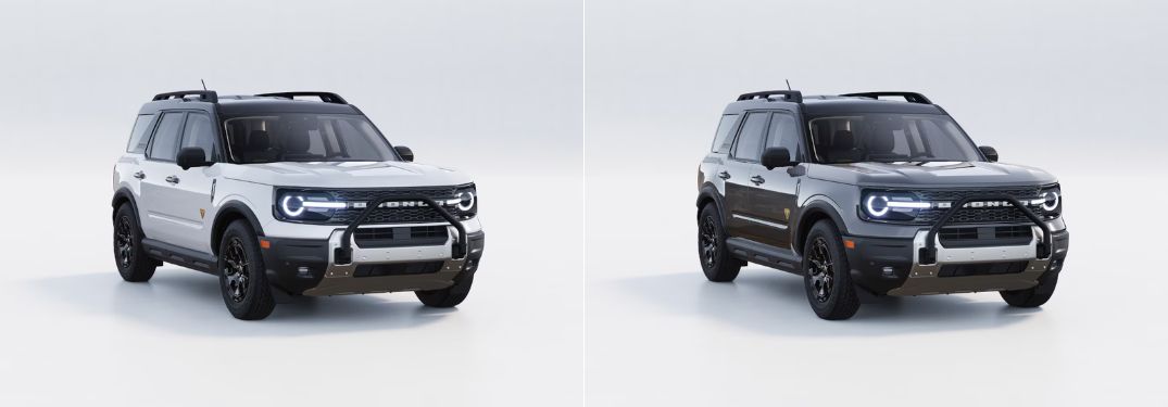 Oxford White and Carbonized Gray Metallic 2025 Ford Bronco Sport Models with Sasquatch Package