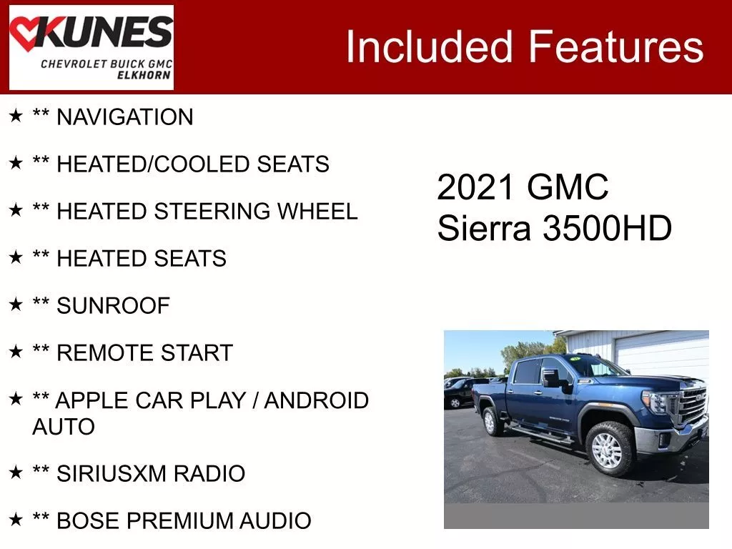 Used 2021 GMC Sierra 3500HD SLT with VIN 1GT49UEY1MF154135 for sale in Elk Horn, WI