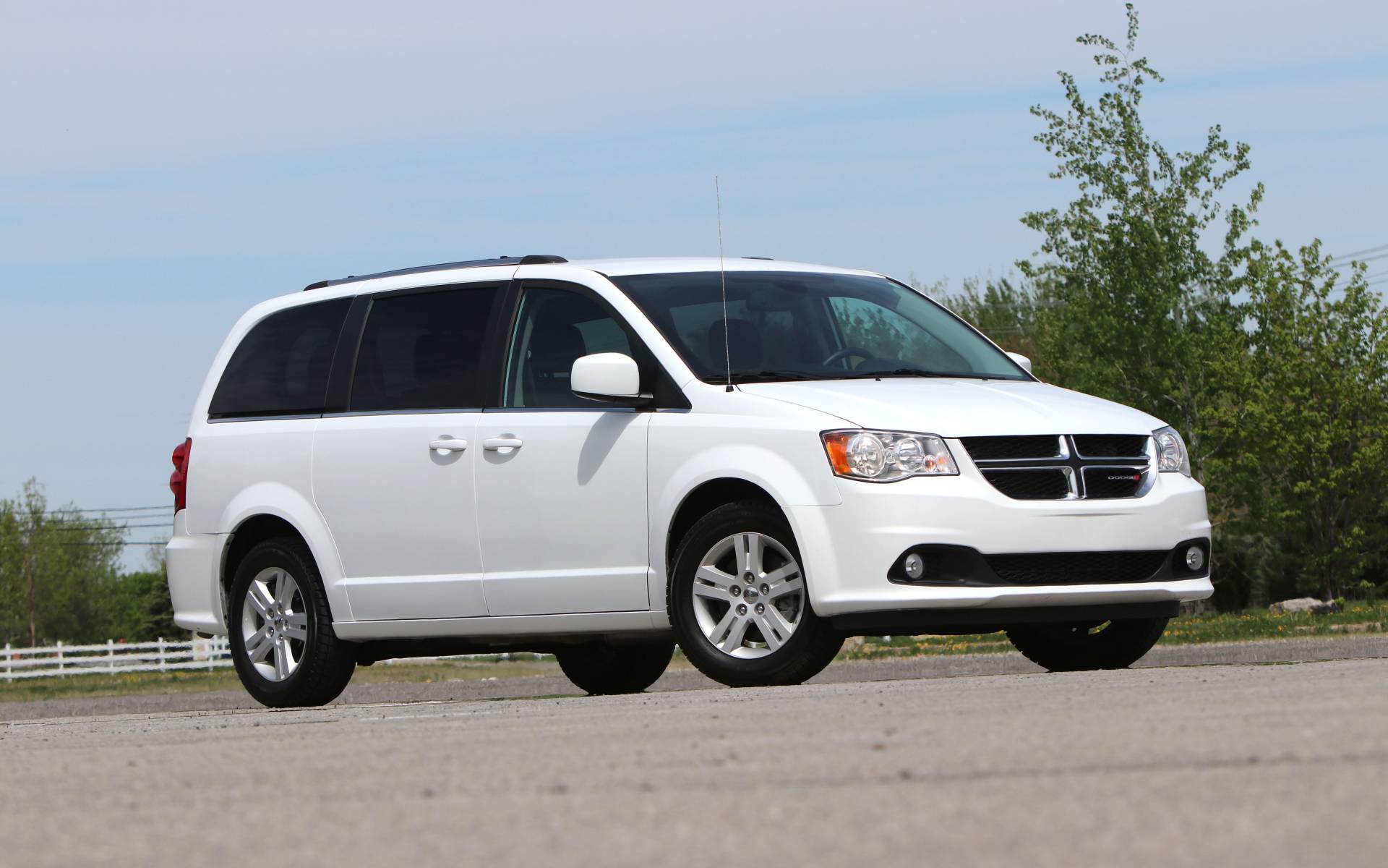 A white 2020 Dodge Grand Caravan. 