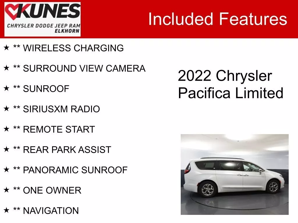 Used 2022 Chrysler Pacifica Limited with VIN 2C4RC1GGXNR138407 for sale in Elkhorn, WI