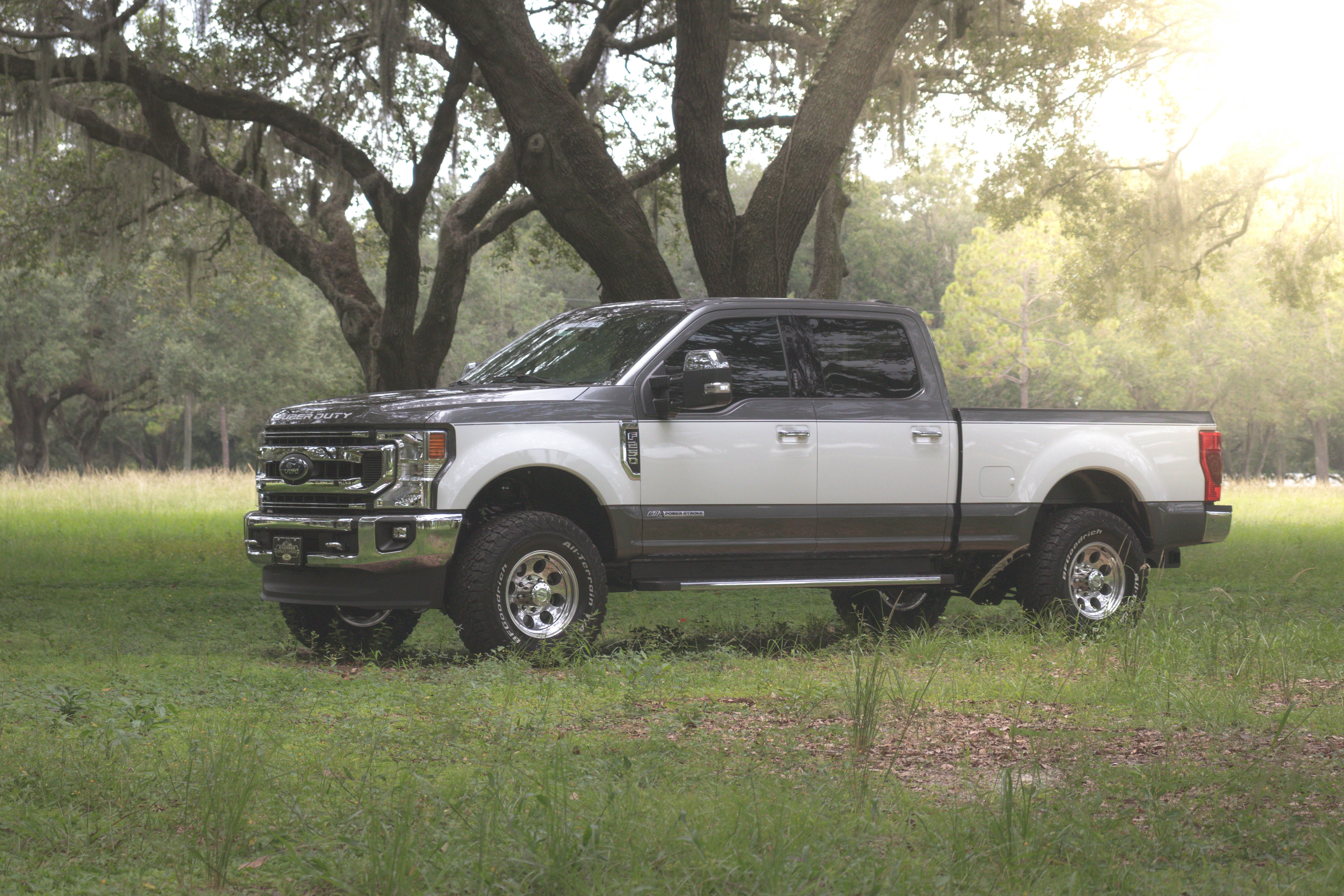 side view of a gray Ford Super Duty