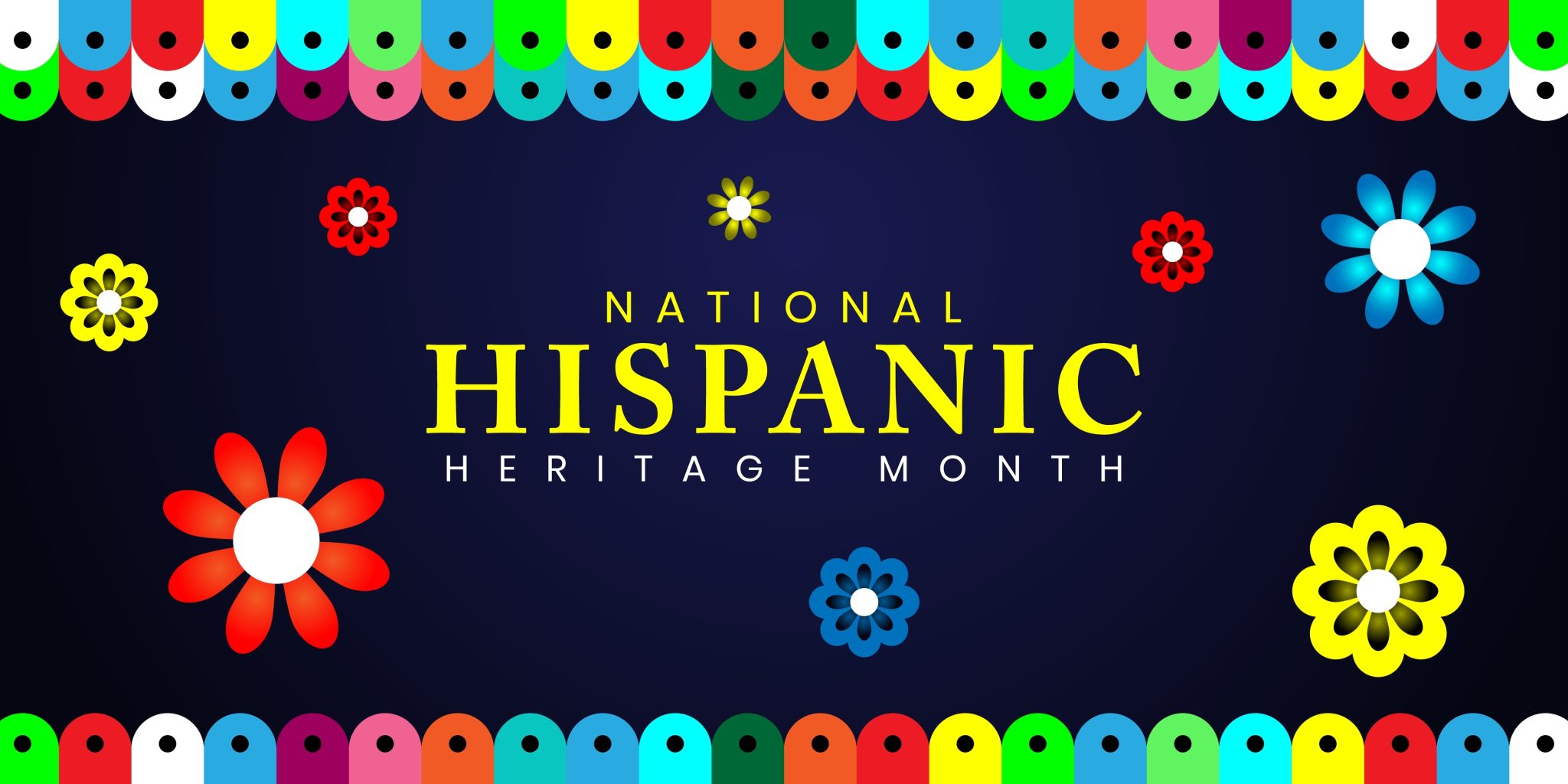 festive graphic image that reads: National Hispanic Heritage Month