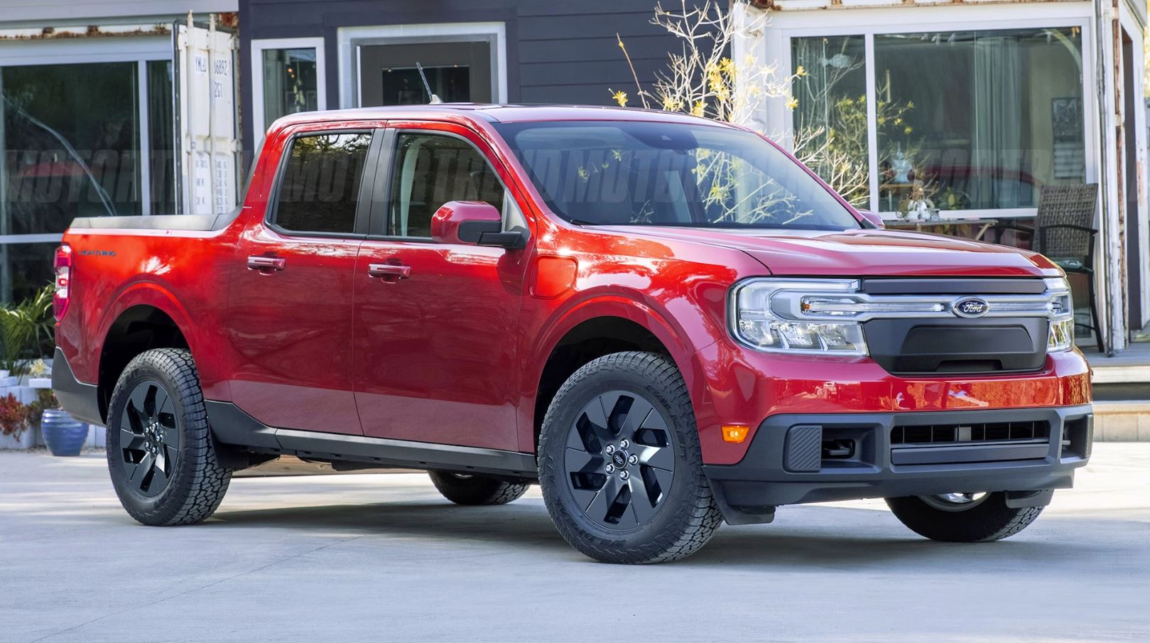 red 2025 Ford Electric Truck parked in a driveway