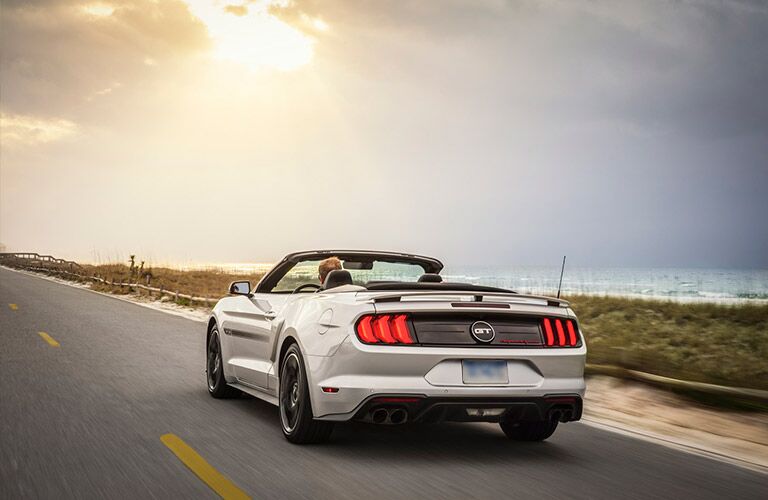 rear view of a silver 2019 Ford Mustang California Special