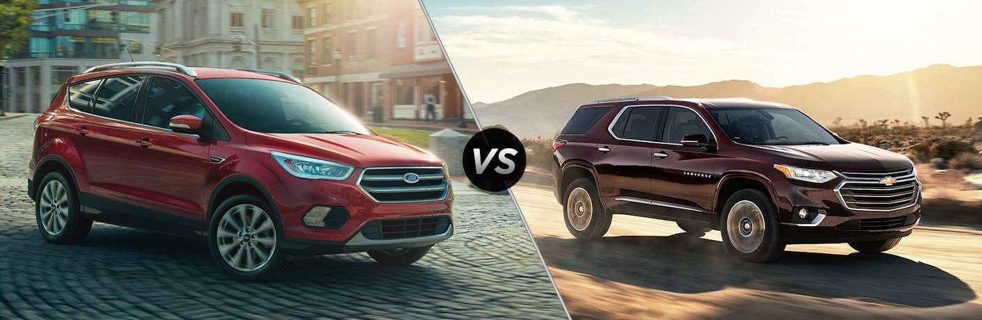 2018 ford escape and 2018 chevy traverse in split screen image