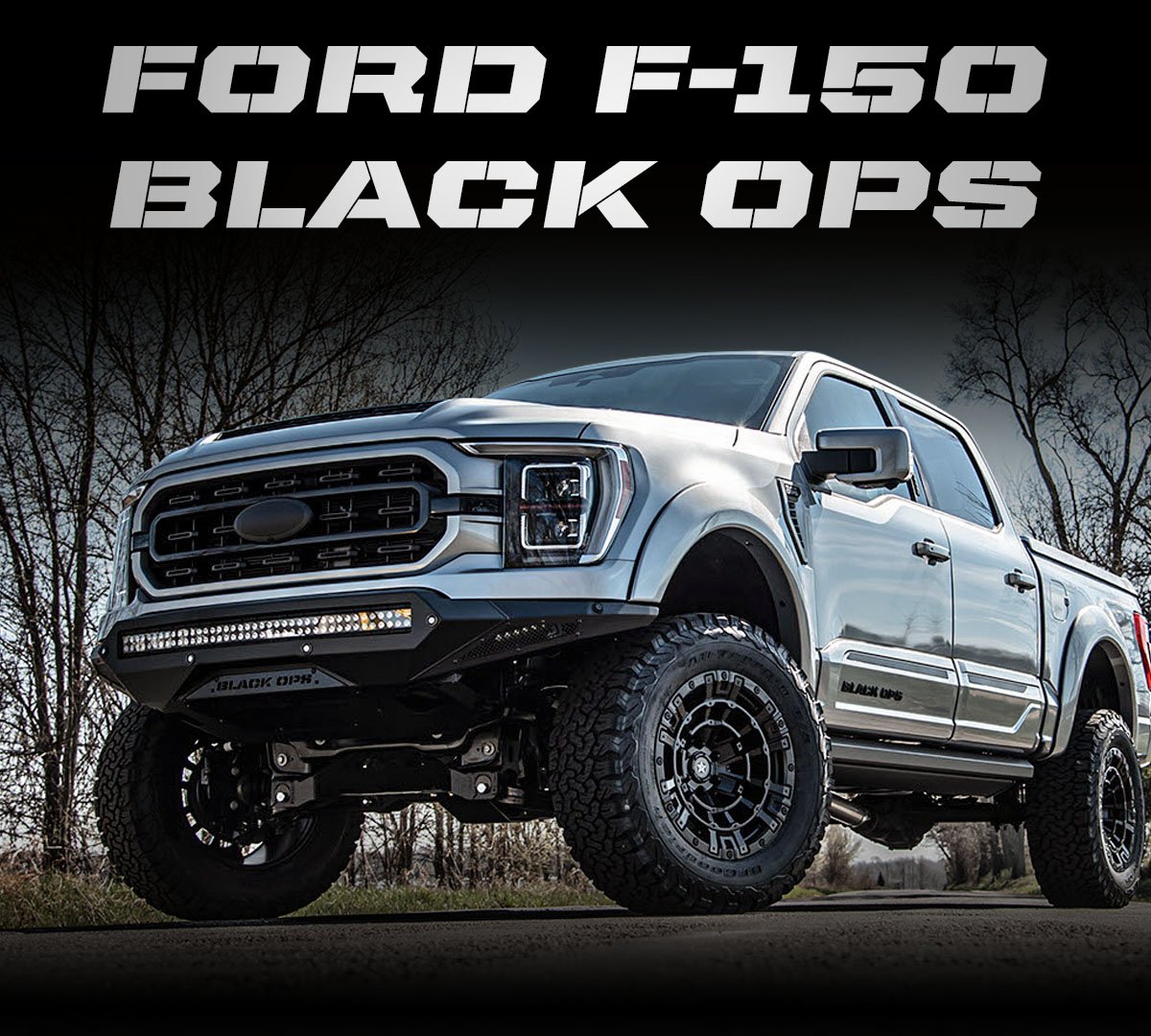 Ford F-150 Black Ops Edition Truck with the words Ford F-150 Black Ops Dispayed above the truck