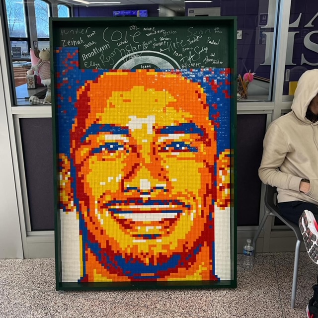 portrait of Green Bay Packer, Jordan Love, made of Lego pieces