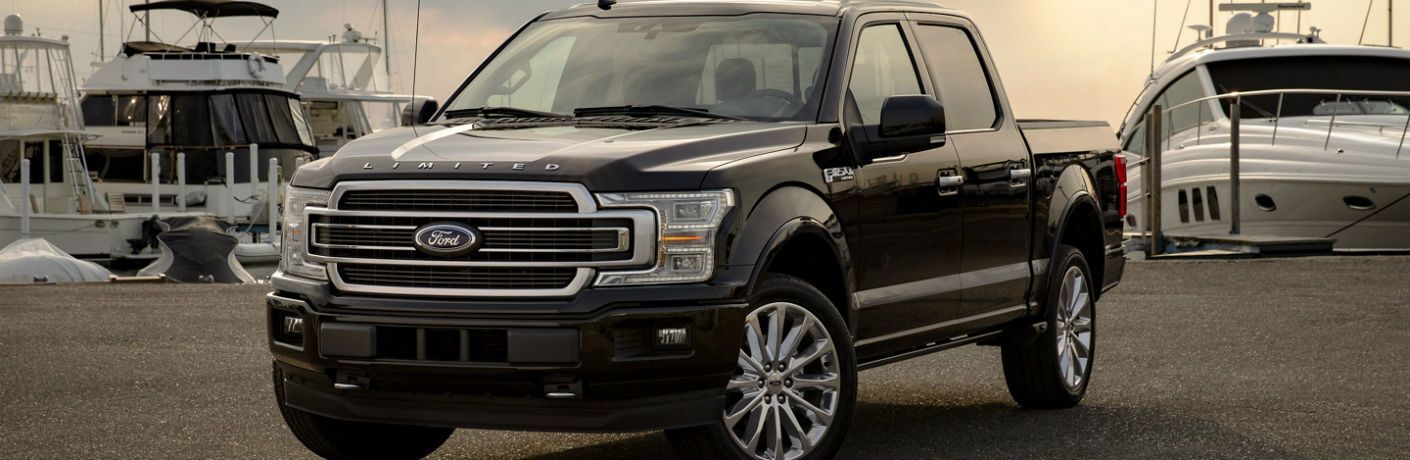 side view of a black 2021 Ford F-150 Limited