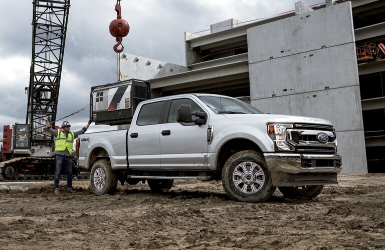 side view of a white 2020 Ford Super Duty