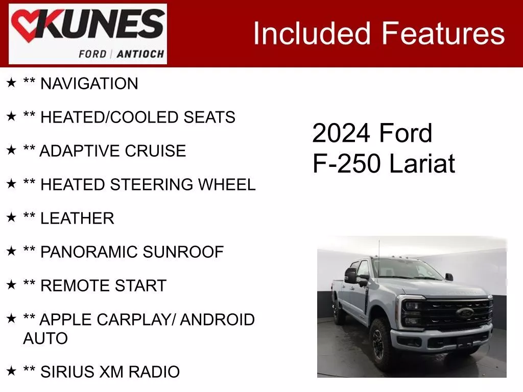 Used 2024 Ford F-250 Super Duty Lariat with VIN 1FT8W2BM0RED73102 for sale in Antioch, IL