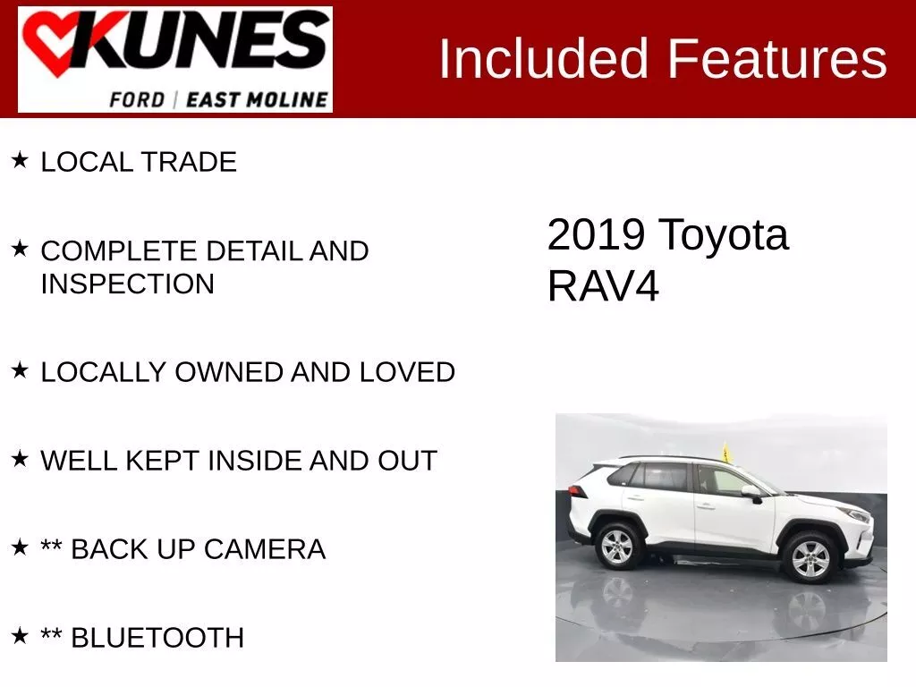 Used 2019 Toyota RAV4 XLE with VIN JTMP1RFV5KD012658 for sale in East Moline, IL