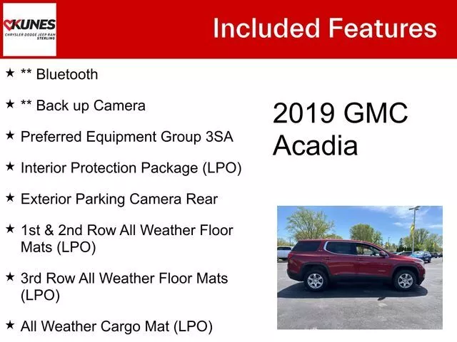 Used 2019 GMC Acadia SLE-1 with VIN 1GKKNRLA6KZ248064 for sale in Sterling, IL