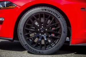 close-up of 2018 Ford Mustang GT new Michelin Pilot Sport 4S high-performance summer tires
