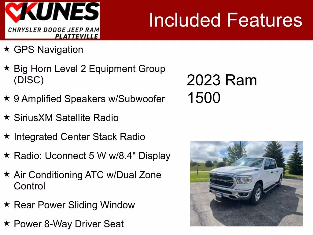 Used 2023 RAM Ram 1500 Pickup Big Horn/Lone Star with VIN 1C6SRFMT8PN544238 for sale in Platteville, WI