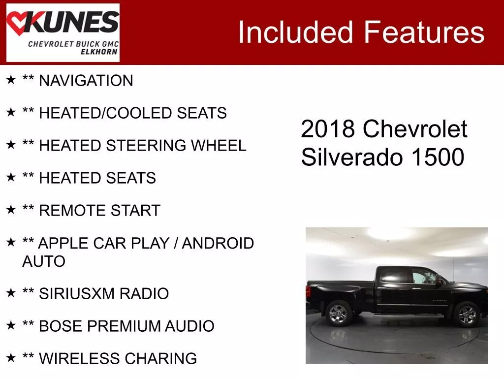 Used 2018 Chevrolet Silverado 1500 LTZ with VIN 3GCUKSEC6JG413080 for sale in Elk Horn, WI