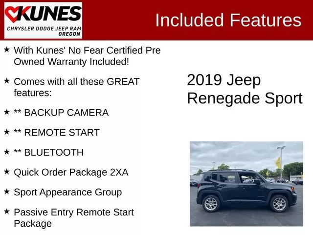 Used 2019 Jeep Renegade Sport with VIN ZACNJAAB1KPK67585 for sale in Oregon, IL