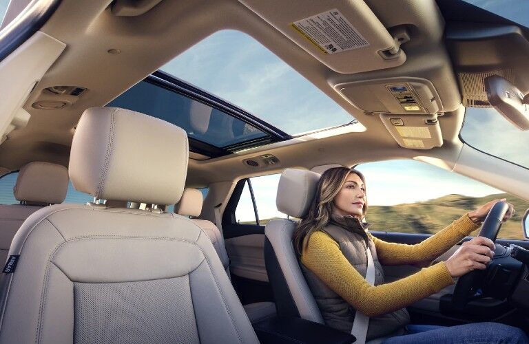 2022 Ford Explorer interior with sunroof open