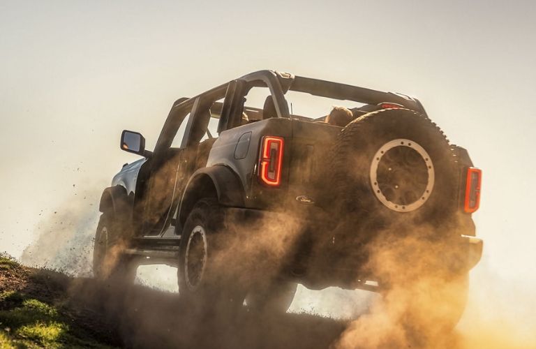 2024 Ford Bronco with Roof and Doors Removed on a Dirt Trail