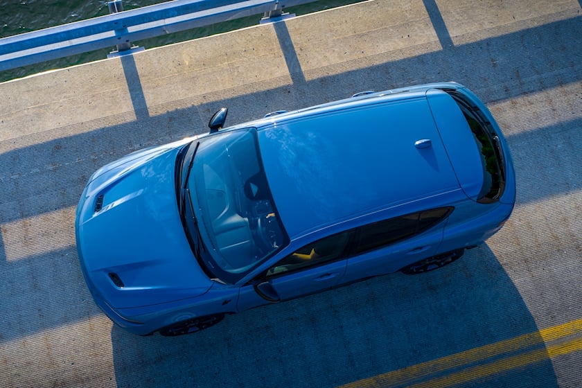 Drone style view of a blue 2023 Dodge Hornet