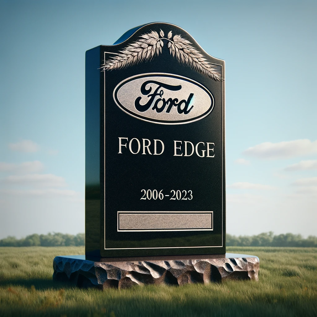 Gravestone featuring the words RIP Ford Edge 2006-2023