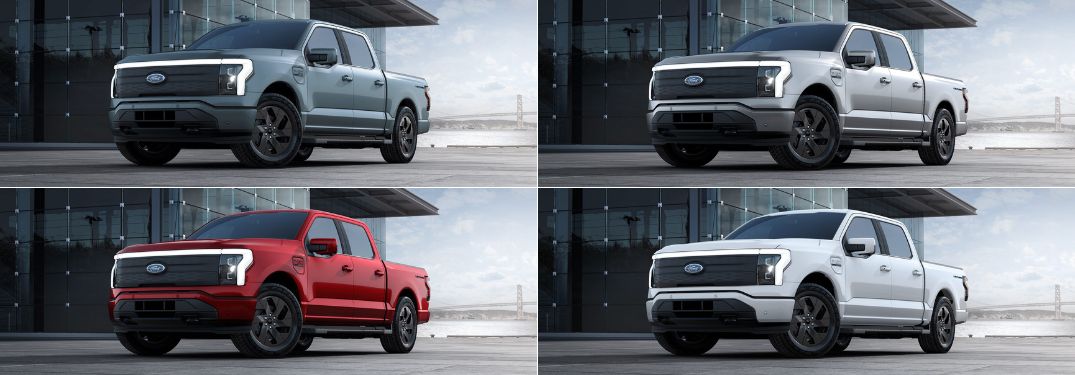 Azure Gray, Iconic Silver, Rapid Red and Oxford White 2023 Ford F-150 Lightning Models